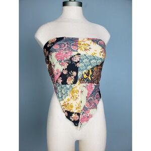 Free People FP One Women's S Raya Top Printed Bandana Cropped Smocked Strapless